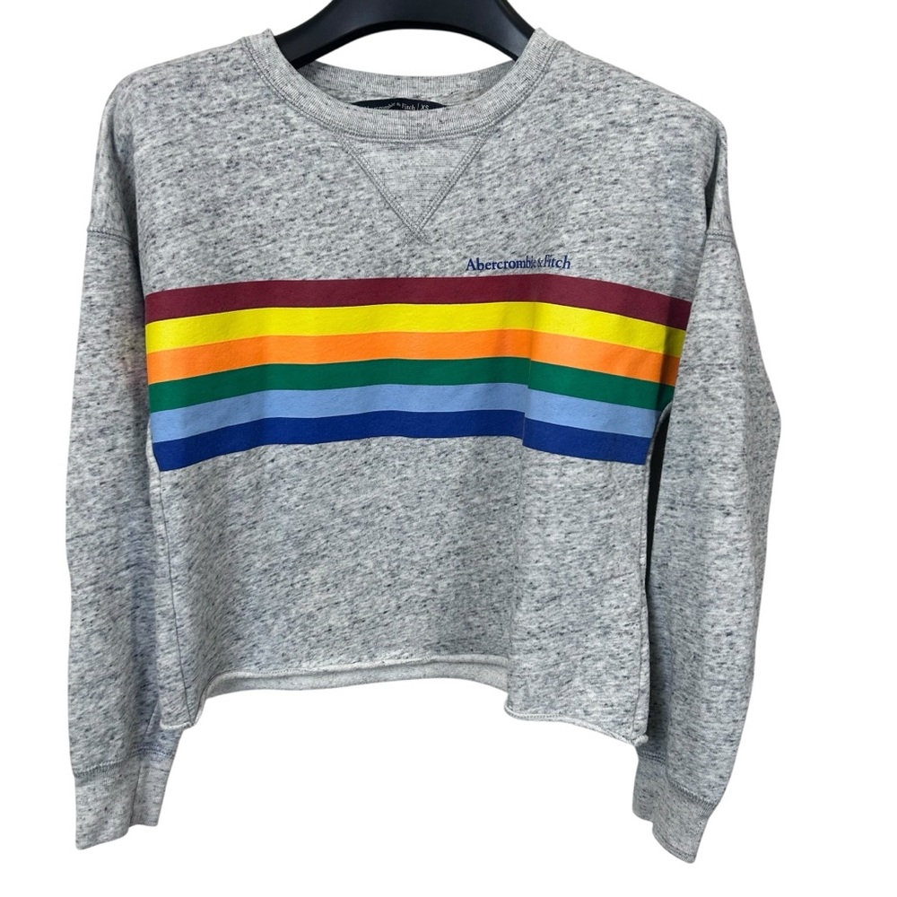 Abercrombie‎ & Fitch Women’s Cropped Sweater Rainbow Stripe Pride XS Gray